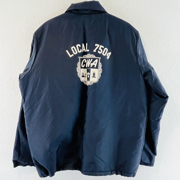 Vtg Mens XL Communication Workers of‎ America CWA Local 7504 Blue Sherpa Coat - Picture 4 of 7
